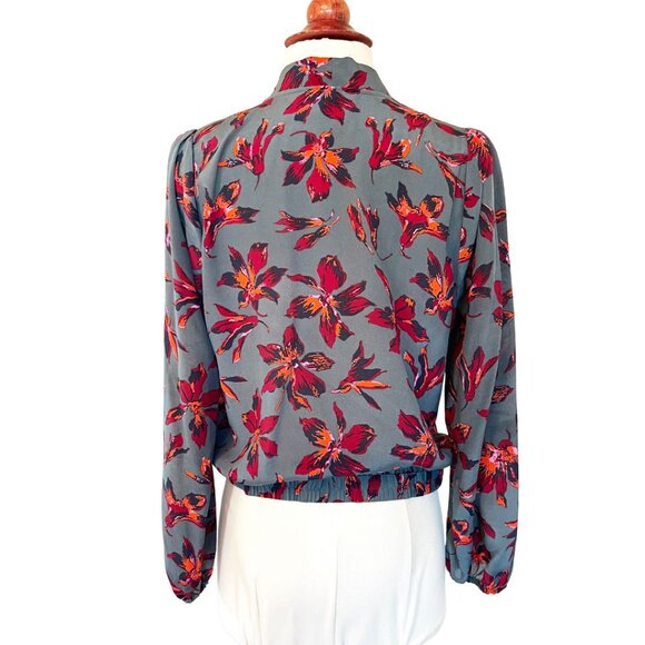 Madewell Silk Floral Tie Neck Faux Wrap Top in Bridgette Architect Green Small - Picture 4 of 10